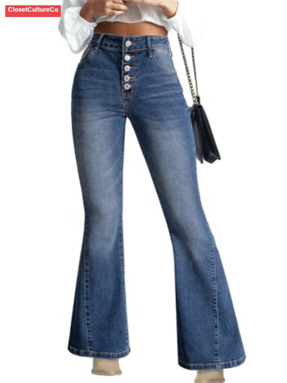 High Waisted Flare Jeans Side Seam Bell Bottom Wide Leg Denim Pants